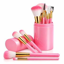Juego de 12 brochas de maquillaje profesional con cerdas sintéticas suaves, base, rubor, brochas de sombra de ojos, incluye estuche de viaje portátil 