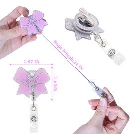 Sparkly Cute Bow Badge Reel, Pink Sparkly Cute Bow Badge Ree Retractable for Nurses Doctors Medical Workers Students Tag Holder Accessory