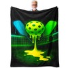 Pickleball Throw Blanket 60x50 in Soft Flannel | Drip Neon