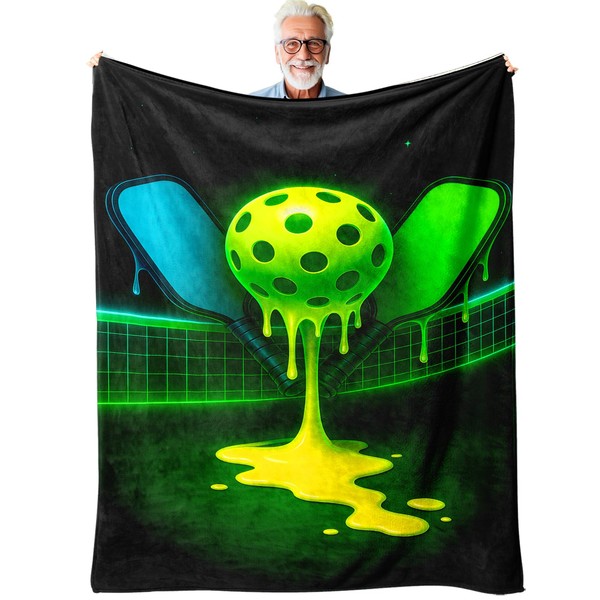 Pickleball Throw Blanket 60x50 in Soft Flannel | Drip Neon
