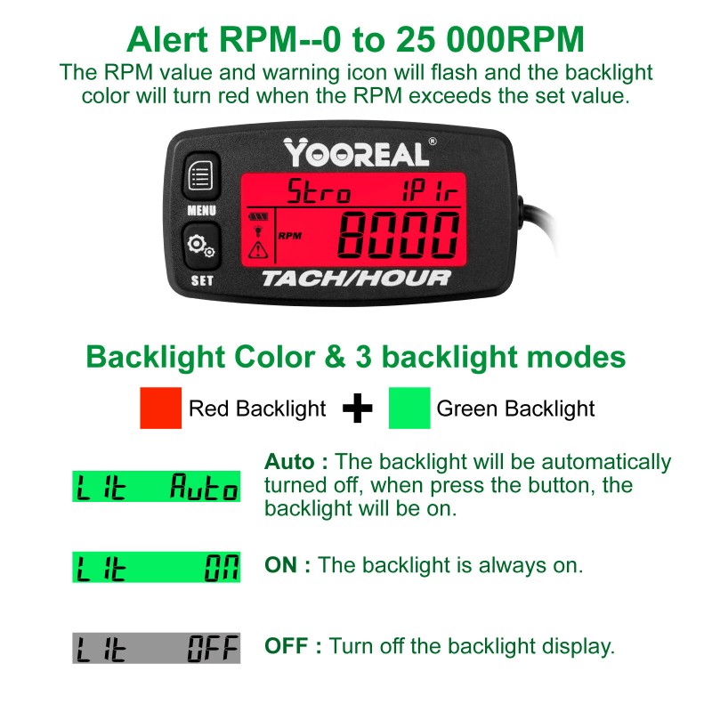 Yooreal Digital Hour Meter,Tachometer Maintenance Reminders