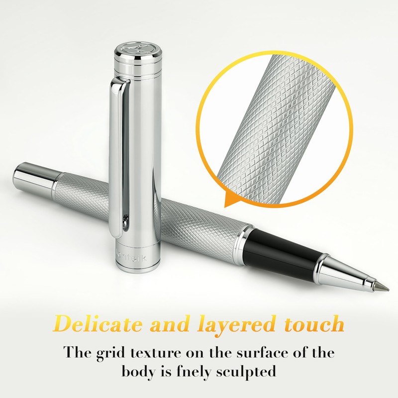 MCNTEIK Silver Rollerball Pen, Stunning Luxury Pen with Mesh Texture