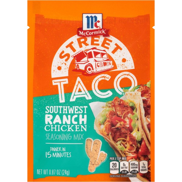McCormick Street Taco Southwest Ranch Chicken Seasoning Mix, 0.87 Oz, Pack of 12
