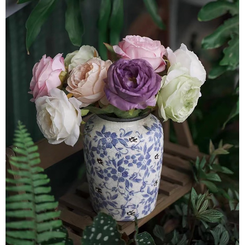 Light Blue White vase Flower Ceramic Porcelain Vintage Chinoiserie Floral