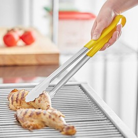 Soro Essentials – 16" Stainless Steel Tong with Yellow Handle- Color Coded Utility Tong with Scalloped Edge Kitchen Tong for Cooking Outdoor Grilling Barbecue Buffet Party and Event