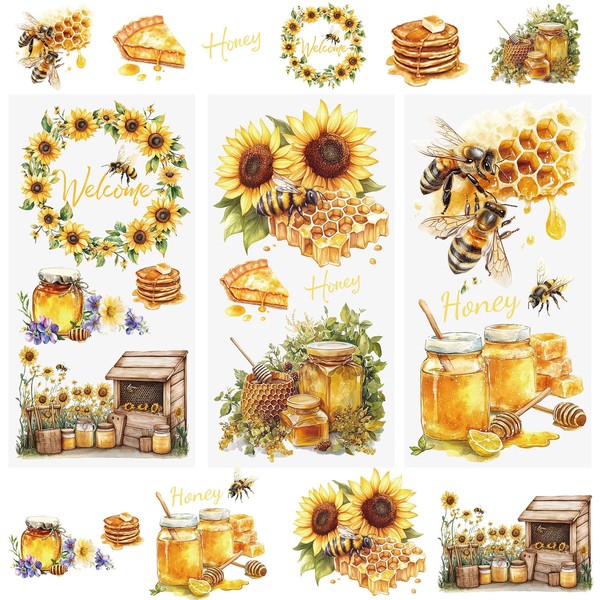 WANDIC 3 Sheets Honey Rub on Transfer Stickers Honeybee Decals