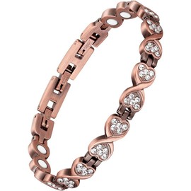 Pure Copper Bracelets for Women, Heart Crystal Magnetic Bracelets for Women with 3800 Gauss Ultra Magnets and Sizing Tool