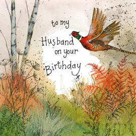 Alex Clark Art Ltd To my Husband on your Birthday Pheasant Foil Card