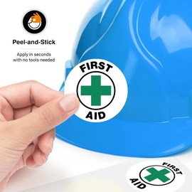 First Aid Hard Hat Sticker, (SI-85405) (6 Pack) 2x2 Inches, Contruction Hard Hat Decal, Made in USA by Sigo Signs