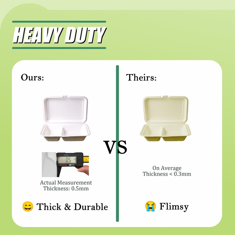 Greensoil 9x6 Compostable Food Containers with Lids, Multi Compartment Food