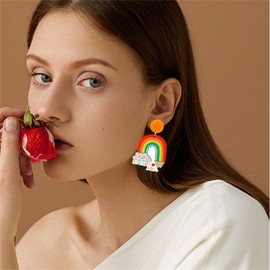 MALOYANVE Teacher Earrings for Women Unique Cute Funny Asymmetric Small Blackboard ART MATH READING Books Book Dangle Drop Earrings Bohemian Cartoon Resin Earrings Jewelry (Rainbow Crayons)