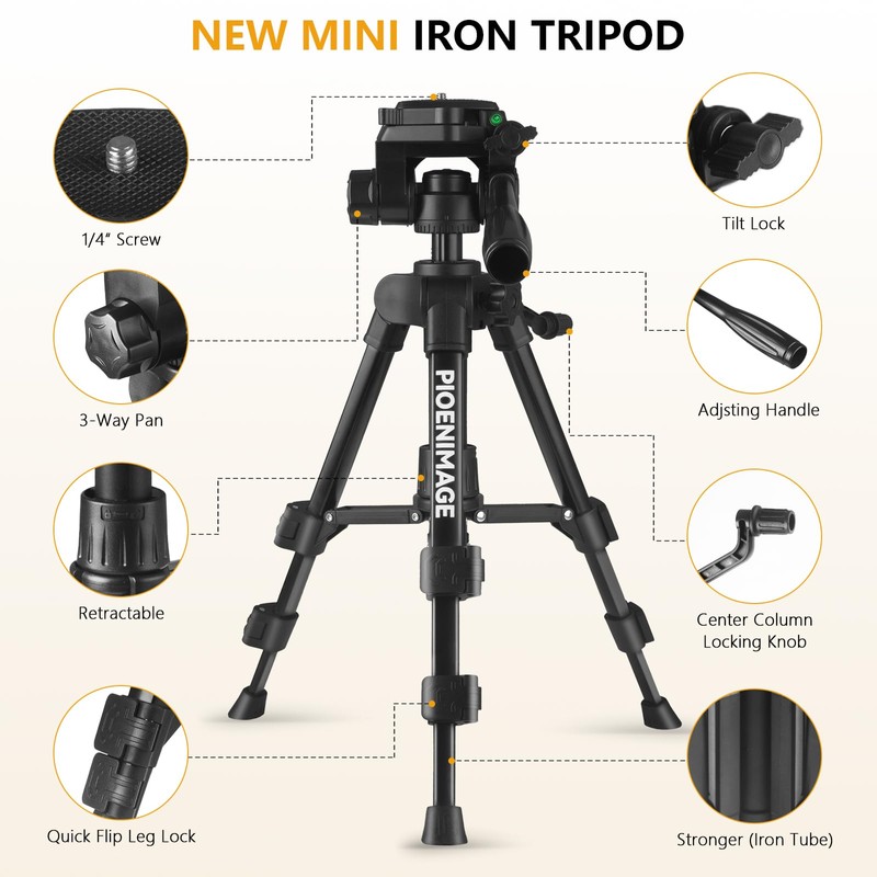 PIOENIMAGE 25 inch Mini Tripod for Camera, Small Tripod for