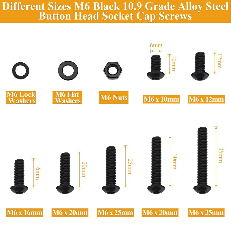 150 Pieces M6 Screws Nuts Washers Set Black, Sutemribor M6