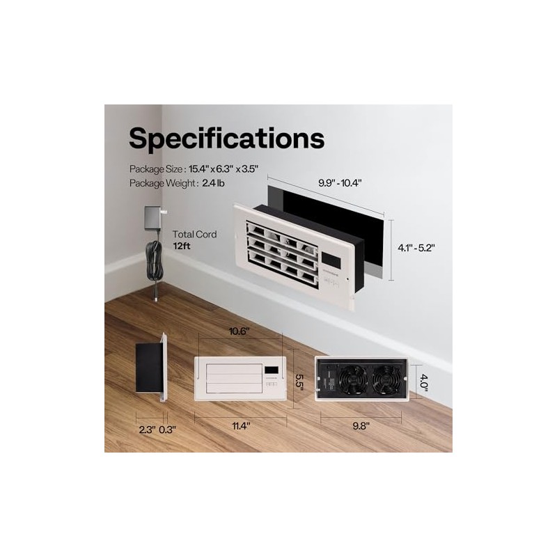 VIVOHOME Register Booster Fan - 4'' x 10'' Opening with