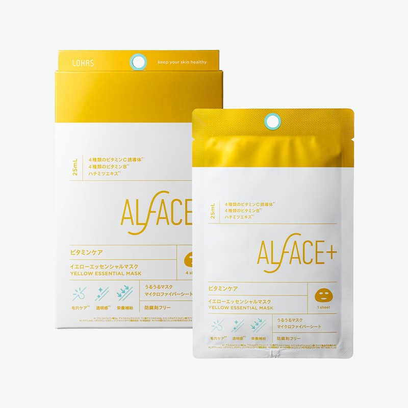 ALFACE Yellow Essential Mask, 4 Pieces, Vitamin Care, Moisturizing Mask,
