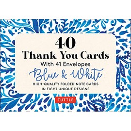 Blue & White, 40 Thank You Cards with Envelopes: (4 1/2 x 3 inch blank cards in 8 unique designs)