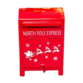 Christmas Post Box 15x23cm North Pole Express Red Metal Xmas Cards List Letters Decor