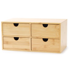 Wisuce Bamboo Desk Organizer - Mini Desktop Drawer Tabletop Storage Organization Box for Office Home Toiletries Supplies, No Assembly Required (4 Drawer)