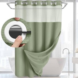 No Hook Shower Curtain with Snap in Liner Set Less Time Sage Green Waffle Shower Curtain for Bathroom Light Eye - Color: Fruit Green, Size: 75"L x 72"W
