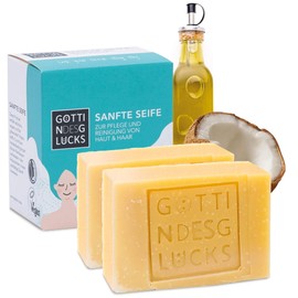 Göttin des Glücks Gentle Soap 2 x 80 g – All-In-One Universal Soap for Body and Hands of All Skin Types – with Fairtrade Olive Oil – Vegan Natural Cosmetics – Zero Waste