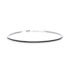 Lucoro Tennis Bracelet, Sterling Silver, 925, Zirconia, Black, Adjustable Length, 16-19 cm, Unisex, Minimalist Jewellery, Very Fine Bracelet, 1.8 mm Thickness, Silver, Cubic Zirconia