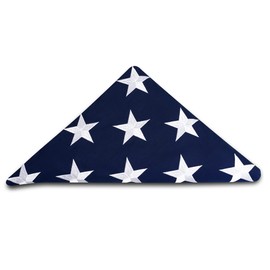 This Folded Memorial Flag American US Cotton Flag 5x9.5 FT Premium 100% Cotton For Veteran, Embroidered Stars, Sewn Stripes, 4 Rows of Lock Stitching, Brass Grommets USA Burial Casket Flags