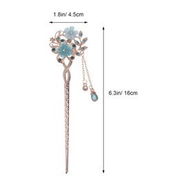 Minkissy Vintage Rhinestone Flower Hair Sticks Chinese Opal Flower Hair Chopsticks Hairpins Floral Hair Styling Pins with Tassel Hair Jewelry Accessories (Blue)