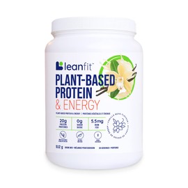 LEANFIT PLANT-BASED PROTEIN & ENERGY, Natural Vanilla - 20g Vegan Protein + 100mg Caffeine From Green Tea Per Serving - Keto-Friendly, Gluten Free, Dairy Free, Sugar Free - 20 Servings, 512g Tub