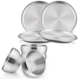 HaWare Kids Plates and Bowls, 8 Pieces Stainless Steel Dish Set, Reusable Dinnerware for Camping, Hiking, Travel, Picnic, Non-toxic Tableware set for Kids Self-feeding, Dishwasher Safe