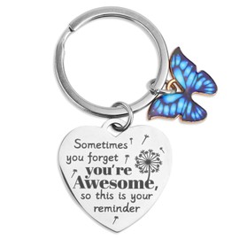 Tinoaly Inspirational Gifts Keychain for Women, Heart-Shaped Sometimes You Forget You're Awesome Gift Encouragement Motivational Keyring Butterfly Gift for Women Friends Lovers Colleagues (Mix-Color)