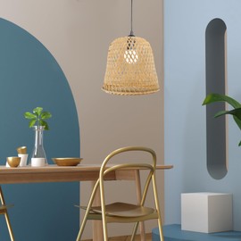 Angoily Bamboo Lamp Shade Chandelier Cover Wicker Rattan Pendant Light Shade for Home Balcony Restaurant Soft Light Fixture Easy to Install 9.84 Inch