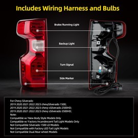 OKLPF Rear Brake Tail Lights Compatible With 2019 2020 2021 2022 2023 Chevy Silverado 1500 2500HD 3500HD,Replace Red Taillight Assembly,Included Bulbs and Harness,Right Passenger Side Tail Lamp