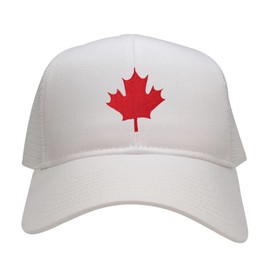 Canada Maple Leaf Embroidered Adjustable Mesh Trucker Baseball Cap - White