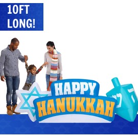 Holidayana Hanukkah Inflatables 10ft Yard Inflatable with Star of David & Dreidel. 10ft Long Happy Hanukkah Inflatable Yard Decoration. Chanukah Outdoor Decorations with LEDs and Fan
