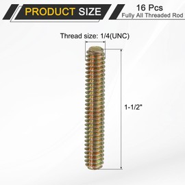 uxcell 16 Pack 1/4" Threaded Rods, 1-1/2" Length, Gold, Carbon Steel, Hex Head, Flat Style, Heavy-Duty, Furniture Mounting