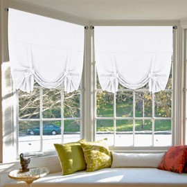 H.Versailtex Room Darkening Curtains Tie Up Shade for Window Adjustable Thermal Insulated Tie Up Curtain Panel Valance (Pure White, Rod Pocket 2 Panels, 42 inches W x 63 inches L)