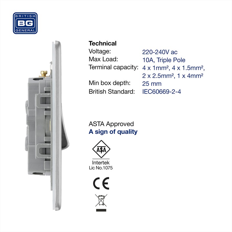 BG Electrical 3-Pole Fan Isolator Switch