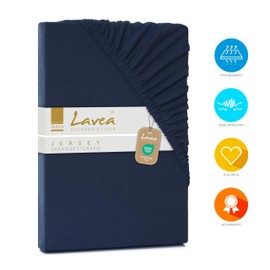 Lavea Jersey Fitted Sheet 140-160 x 200 cm - 40 cm Bridge for Box Spring Beds - Galaxy Blue, Soft and Breathable - Premium Quality, Easy Care, Perfect Fit - Ideal for Box Spring Beds
