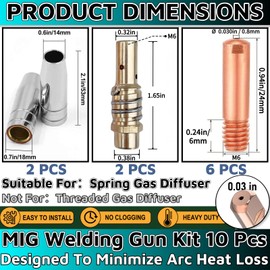 MIG Welding Gun Kit Accessory,6pcs Welding Tips 0.030" + 2pcs Gas Nozzles + 2pcs Gas Diffuser MIG Welding Accessories for Lincoln Magnum 100L Tweco Mini/#1 Forney Chicago Clarke Welder