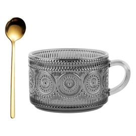Tazas de café apilables personalizadas de 14 onzas con asa, tazas de café en relieve clásico transparentes, tazas de té para latte, espresso, bonito regalo para Navidad, aniversario y cumpleaños (girasol en relieve gris)