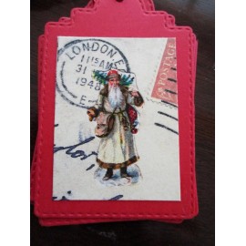 Homemade *CHRISTMAS GIFT TAGS:  Set/8 Vintage Ephemera  Red Cardstock Tags 2x3"