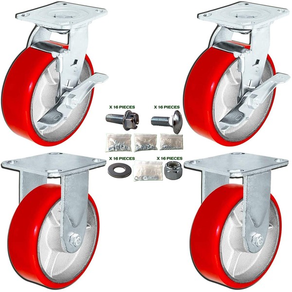 CasterHQ 6" X 2" Swivel Caster Heavy Duty Red Polyurethane