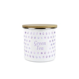 Lilac Purple Polka Dots Green Tea Storage Canister - Spotty Dotty Purple And White Metal Enamel Medium Sized Food Storage Container