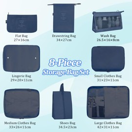 SLTAXAR 8 teilig Koffer Organizer Set Kleidertaschen Packing Cubes set für Koffer Reißverschluss Packtaschen set Wasserdichte Packwürfel Koffer Leicht Reise Würfel set für Urlaub Reisen Navy Blau