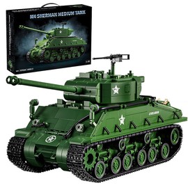 kowkis M4 Sherman Medium Tank Building Block, WW2 Military American Armed Tanks Building Block Set for Military Fans - 1682 Pieces with 4 Soldier Figures,Panzer Toys Gifts for Kid and Adult.