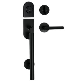 Berlin Modisch HandleSet Front Door Entry Handle and Deadbolt Lock Set Sleek Round Lever and Single Cylinder Deadbolt Heavy Duty - Iron Black Finish