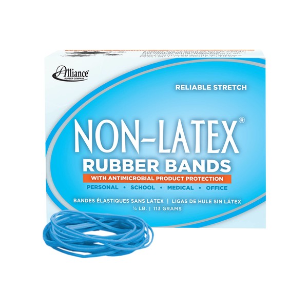 Latex Free Antimicrobial Cyan Blue Rubber Bands, Sz. #19, 3-1/2 x 1/16, 1/4lb Box