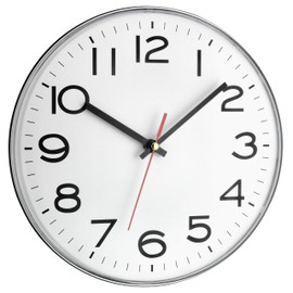 TFA Dostmann Analog Wall Clock 60.3017.A Large and Easy to Read Flat Design Modern with Black Numerals Quartz Clock White/Silver (L) 280 x (W) 40 x (H) 280 mm