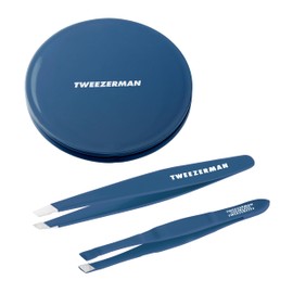 Tweezerman Brow & Grooming Set - Compact Mirror, Slant Tweezer and Travel Tweezerette for Women and Men