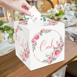 LIKAJON 1 Pack Rose Floral Wedding Card Box Wedding Favors Post Box Floral Money Box